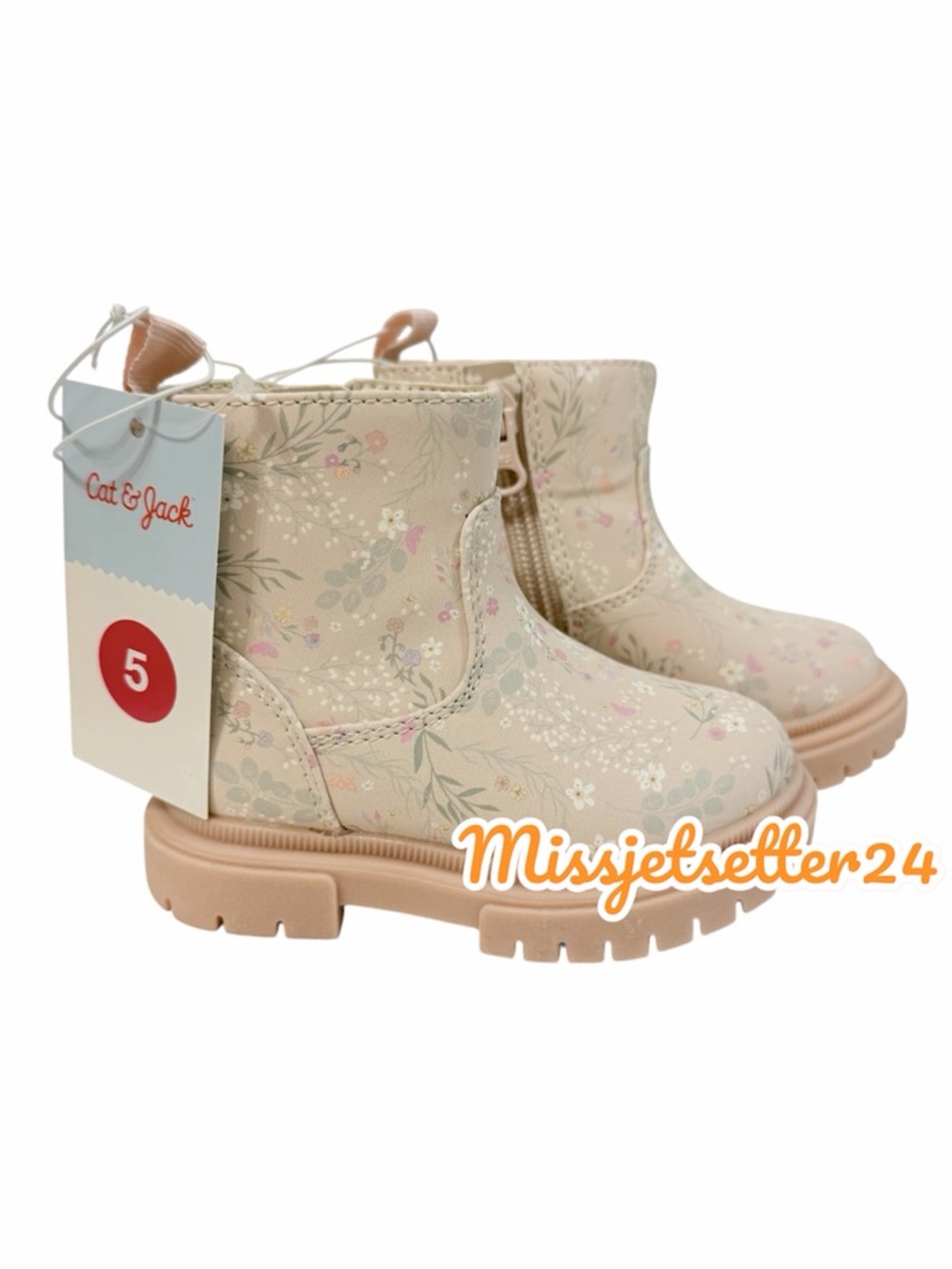 Cat and Jack Target Flora Girls Floral Light Pink Zip Boots Size 5